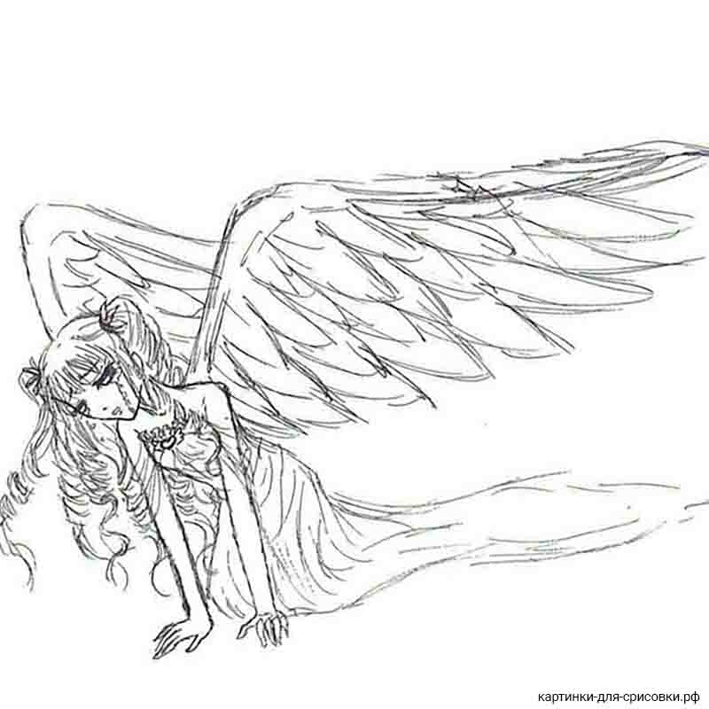 ангел аниме с большими крыльями - распечатать, скачать бесплатно
