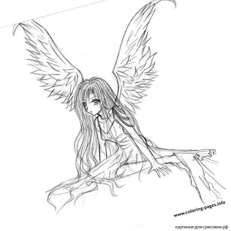 ангел аниме с распахнутыми крыльями - распечатать, скачать бесплатно