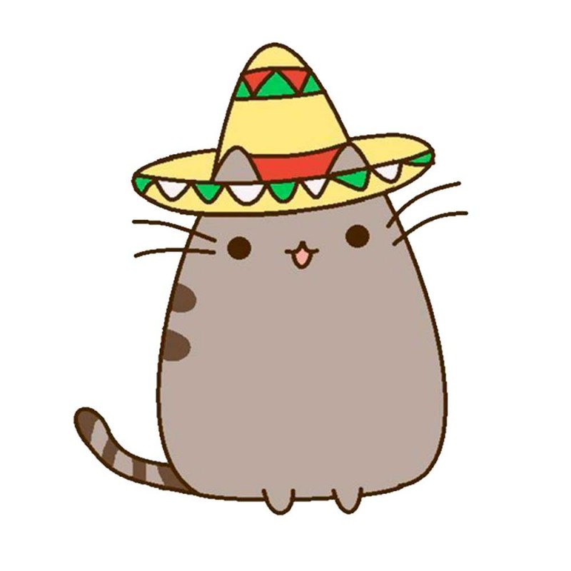 кавайный котик в мексиканской шляпе - распечатать, скачать бесплатно