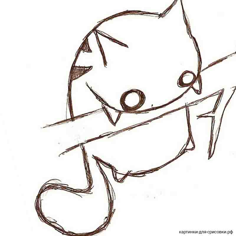 кошка аниме на веточке - распечатать, скачать бесплатно
