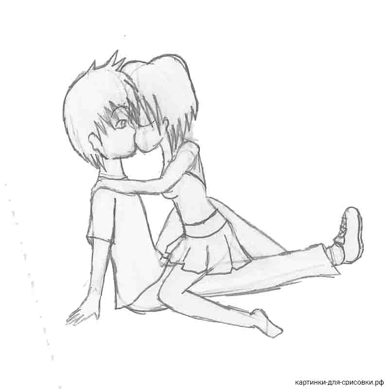 девочка аниме целует парня - распечатать, скачать бесплатно