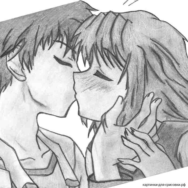 красивый поцелуй влюбленных аниме - распечатать, скачать бесплатно