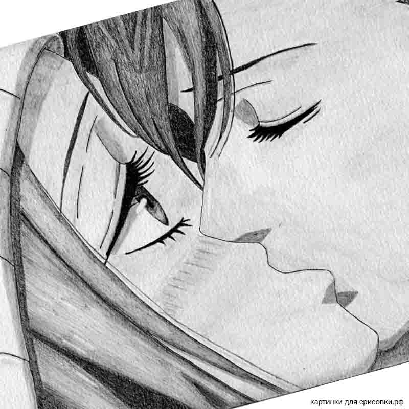 мальчик аниме целует девочку - распечатать, скачать бесплатно