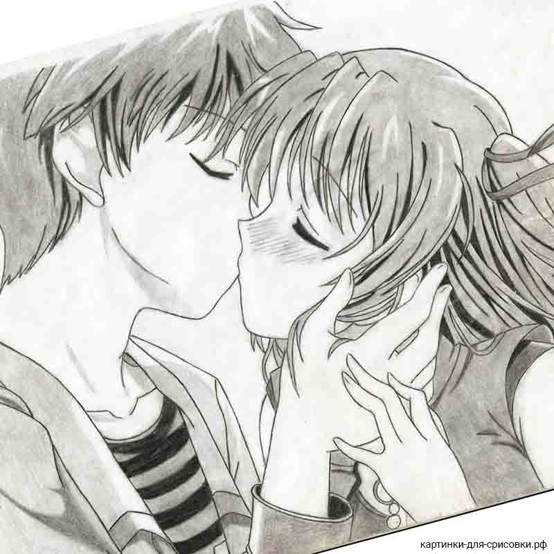 парень целует аниме девочку - распечатать, скачать бесплатно