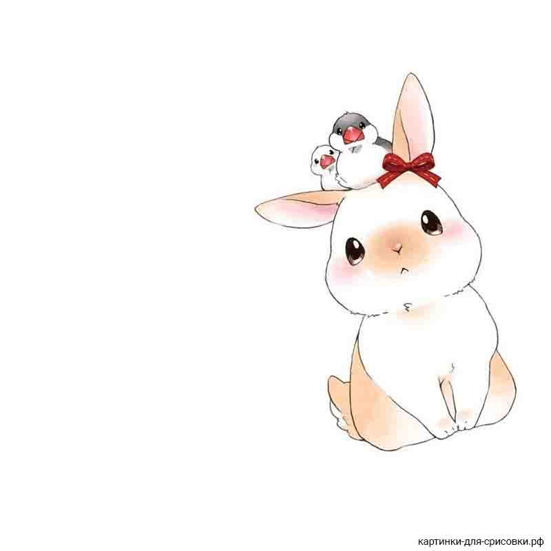 мимимишный кролик с птичками - распечатать, скачать бесплатно