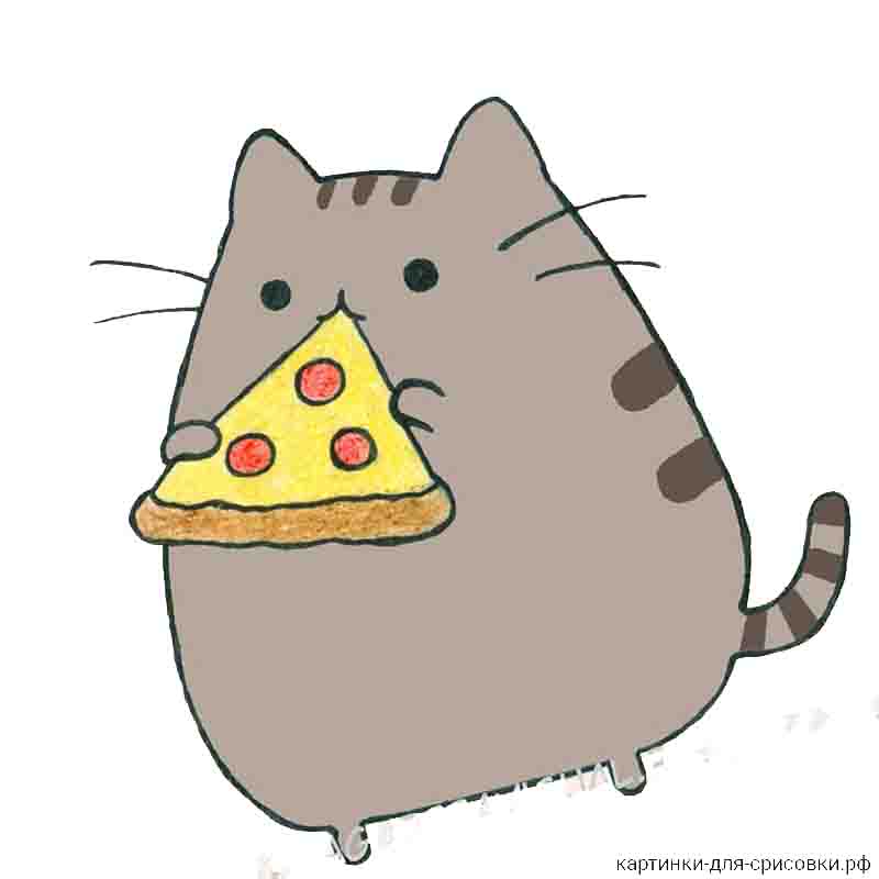 няшный кот с пиццей - распечатать, скачать бесплатно